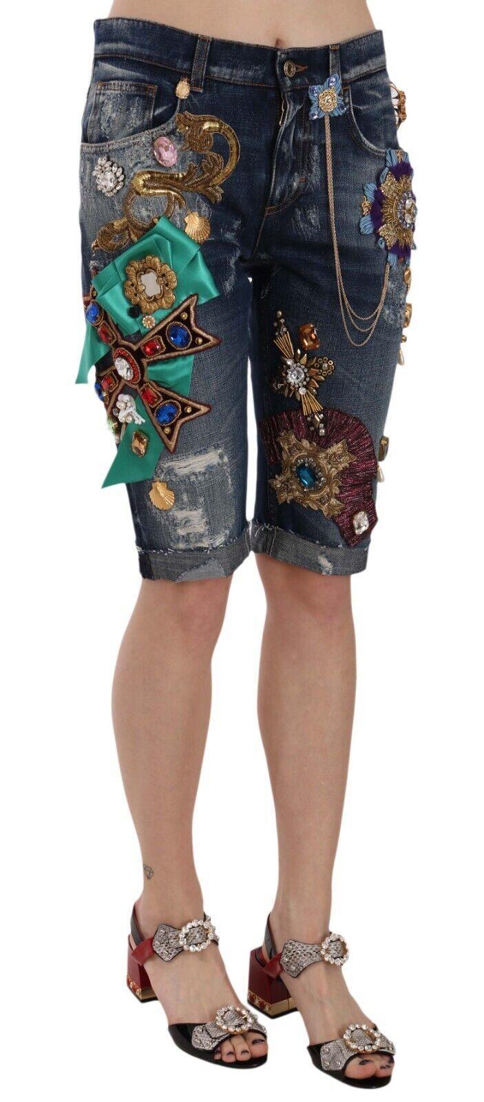 Dolce & Gabbana Elegant Knee-Length Embellished Denim Shorts - Arichezz.store