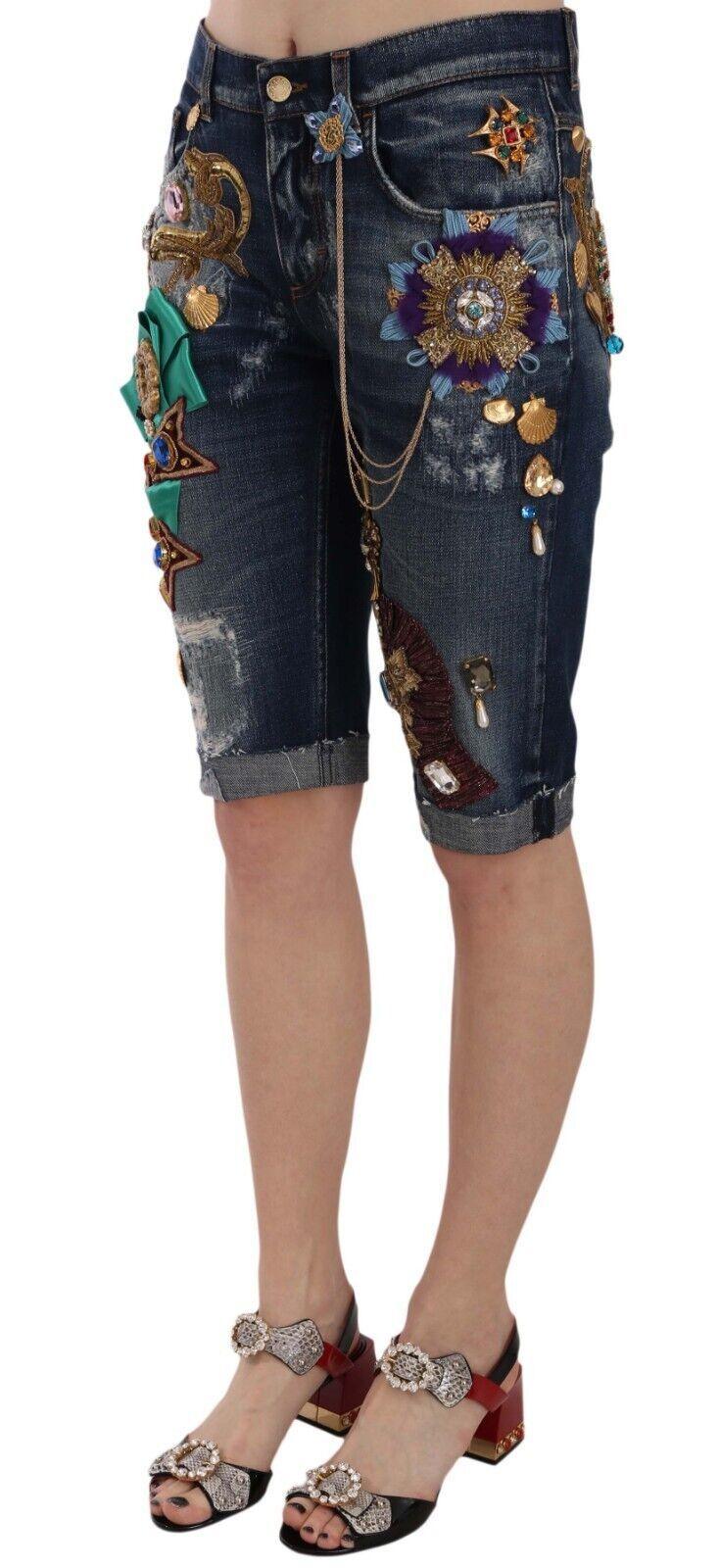 Dolce & Gabbana Elegant Knee-Length Embellished Denim Shorts - Arichezz.store