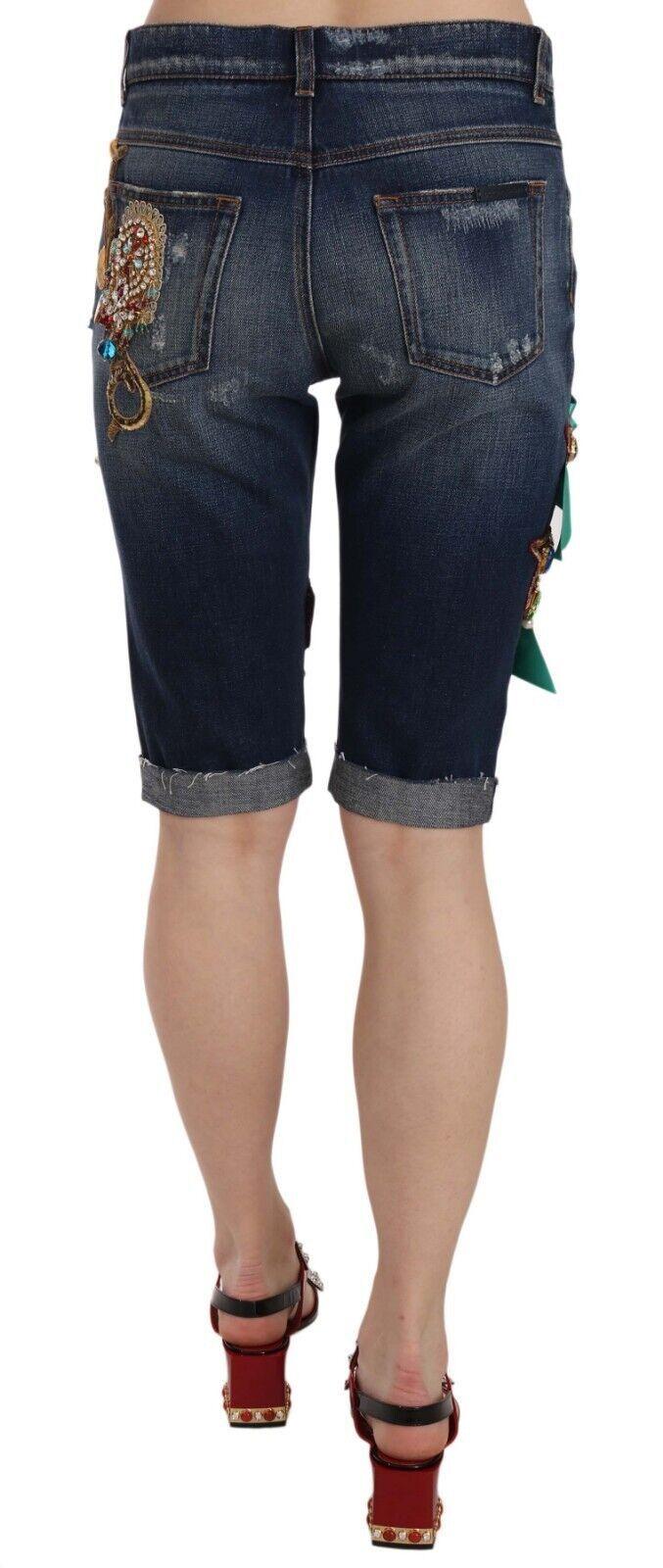 Dolce & Gabbana Elegant Knee-Length Embellished Denim Shorts - Arichezz.store