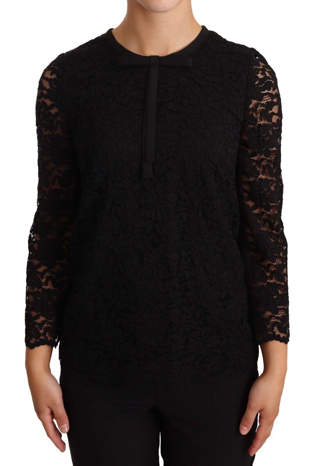 Dolce & Gabbana Elegant Black Floral Lace Long Sleeve Top - Arichezz.store