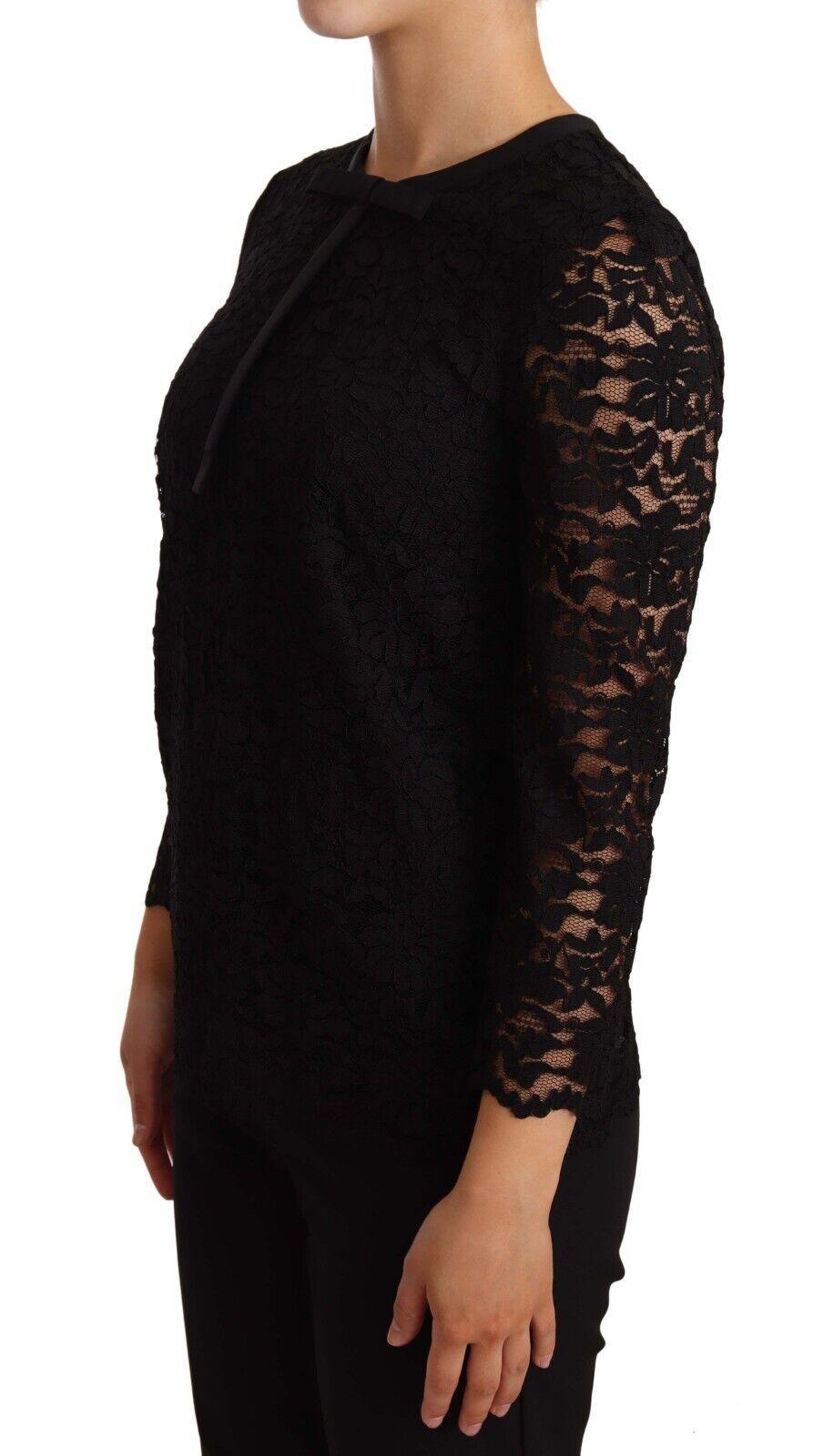 Dolce & Gabbana Elegant Black Floral Lace Long Sleeve Top - Arichezz.store