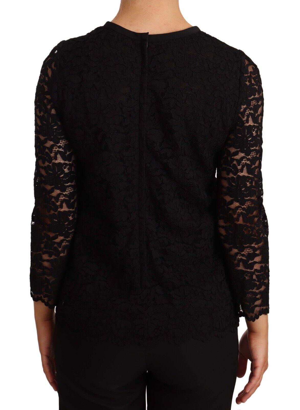 Dolce & Gabbana Elegant Black Floral Lace Long Sleeve Top - Arichezz.store