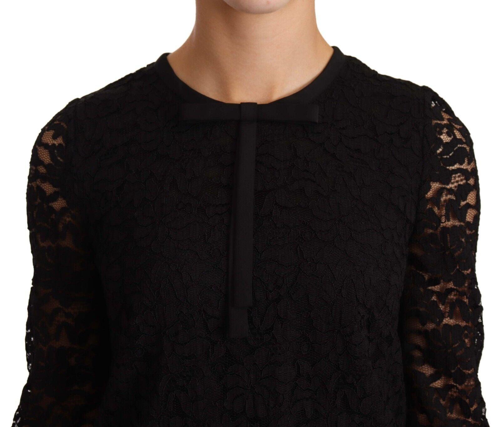 Dolce & Gabbana Elegant Black Floral Lace Long Sleeve Top - Arichezz.store