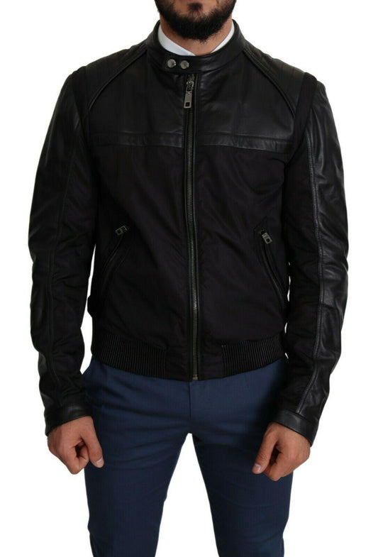 Dolce & Gabbana Elegant Black Bomber with Leather Accents - Arichezz.store