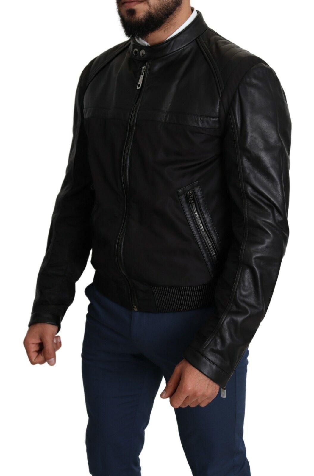 Dolce & Gabbana Elegant Black Bomber with Leather Accents - Arichezz.store