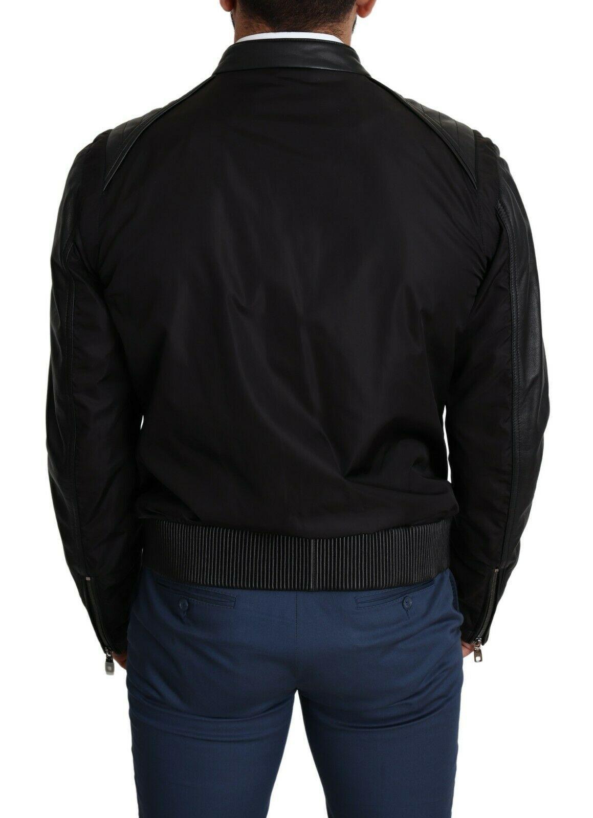 Dolce & Gabbana Elegant Black Bomber with Leather Accents - Arichezz.store