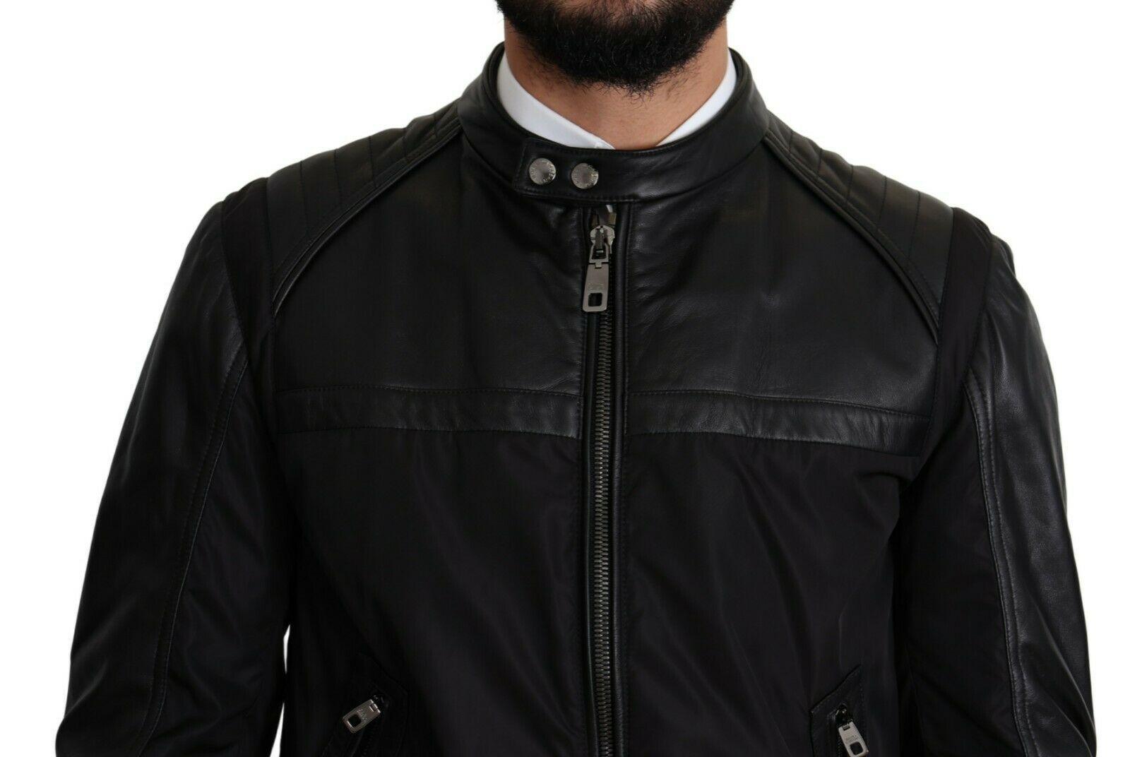 Dolce & Gabbana Elegant Black Bomber with Leather Accents - Arichezz.store