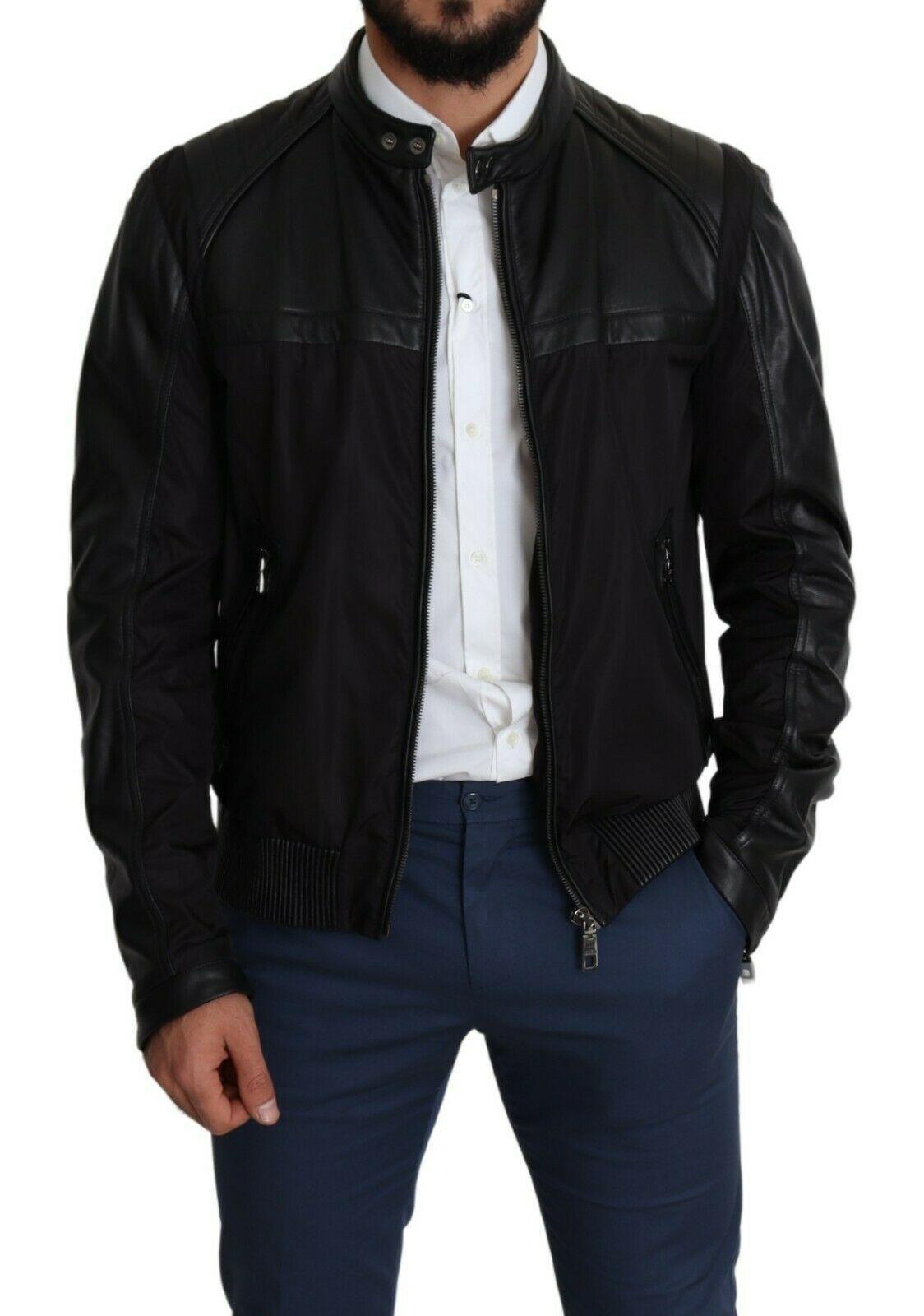 Dolce & Gabbana Elegant Black Bomber with Leather Accents - Arichezz.store