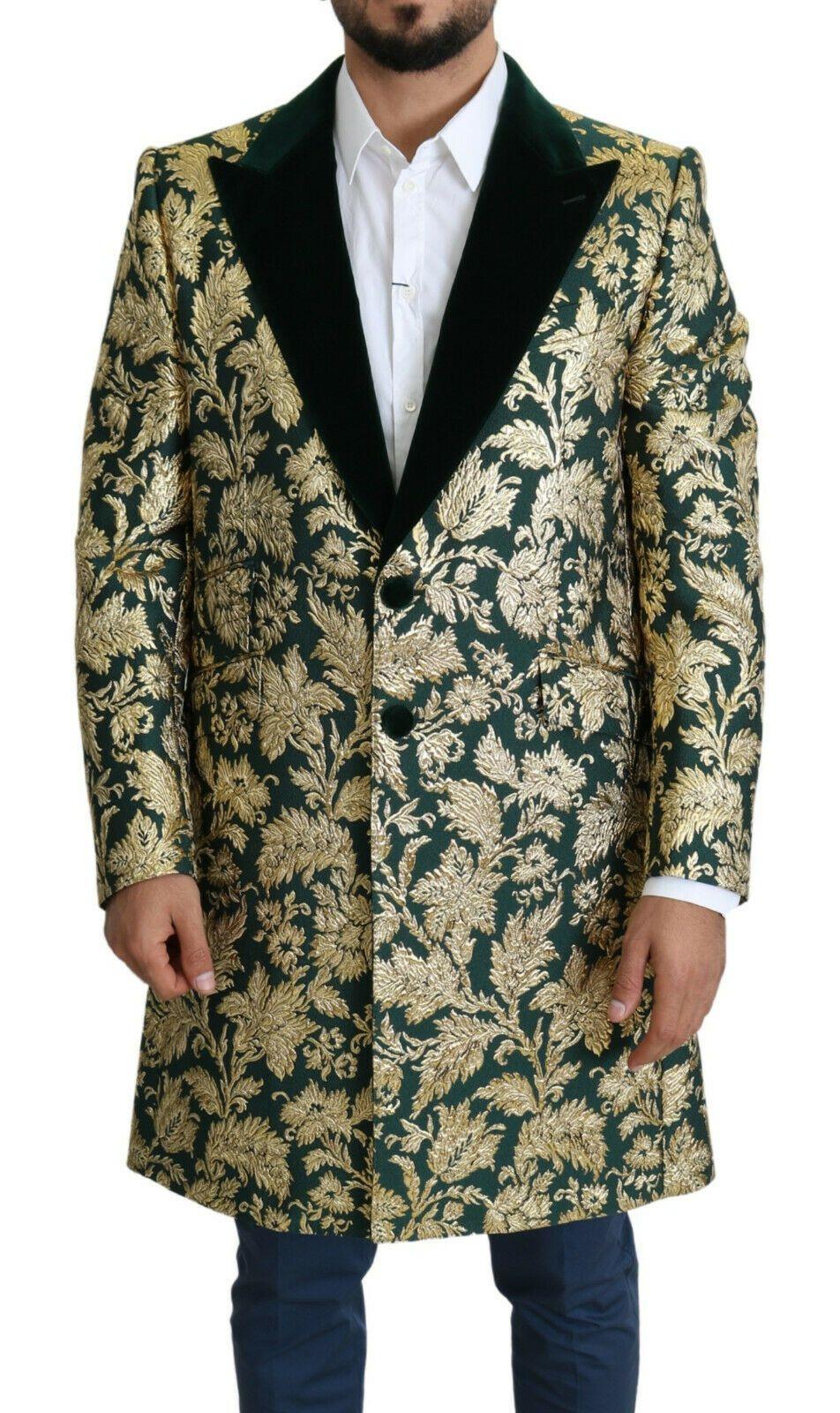 Dolce & Gabbana Elegant Gold Green Jacquard Sicilia Jacket - Arichezz.store