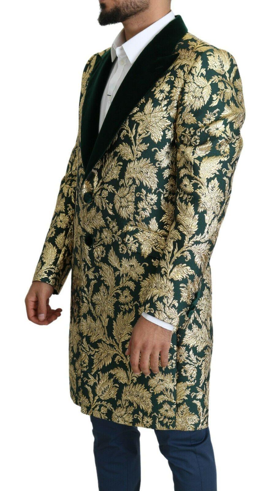 Dolce & Gabbana Elegant Gold Green Jacquard Sicilia Jacket - Arichezz.store