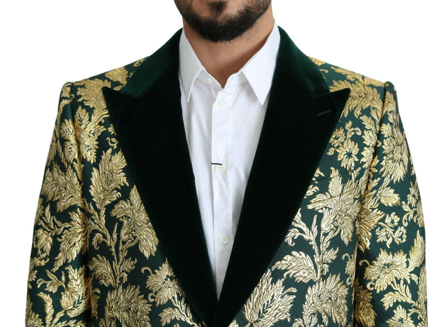 Dolce & Gabbana Elegant Gold Green Jacquard Sicilia Jacket - Arichezz.store