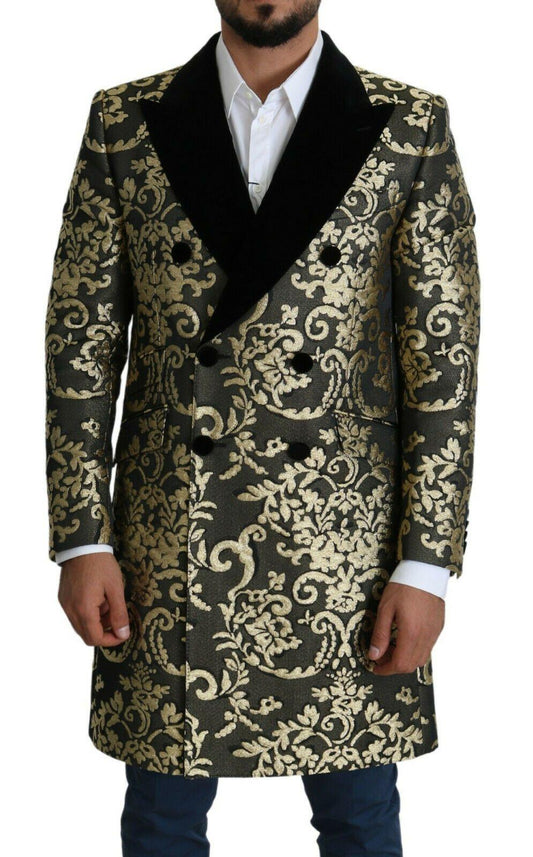 Dolce & Gabbana Gold Black Sicilia Jacquard Double-Breasted Coat - Arichezz.store