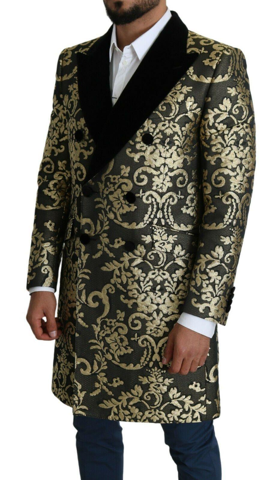 Dolce & Gabbana Gold Black Sicilia Jacquard Double-Breasted Coat - Arichezz.store