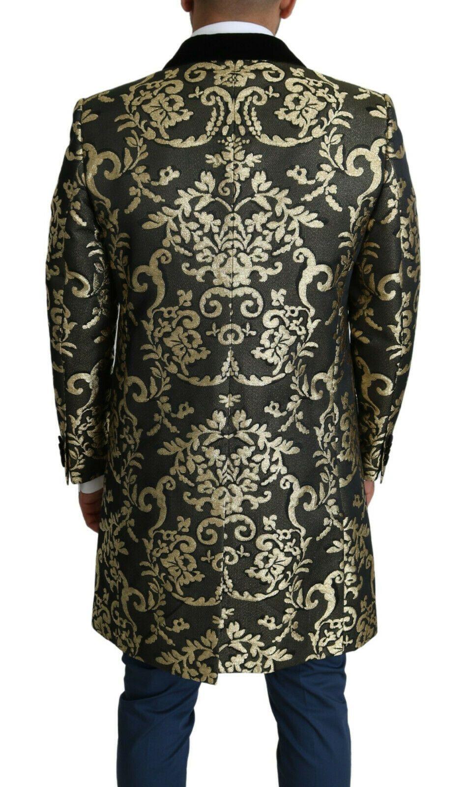 Dolce & Gabbana Gold Black Sicilia Jacquard Double-Breasted Coat - Arichezz.store