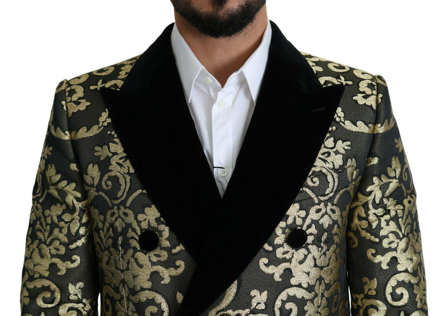 Dolce & Gabbana Gold Black Sicilia Jacquard Double-Breasted Coat - Arichezz.store