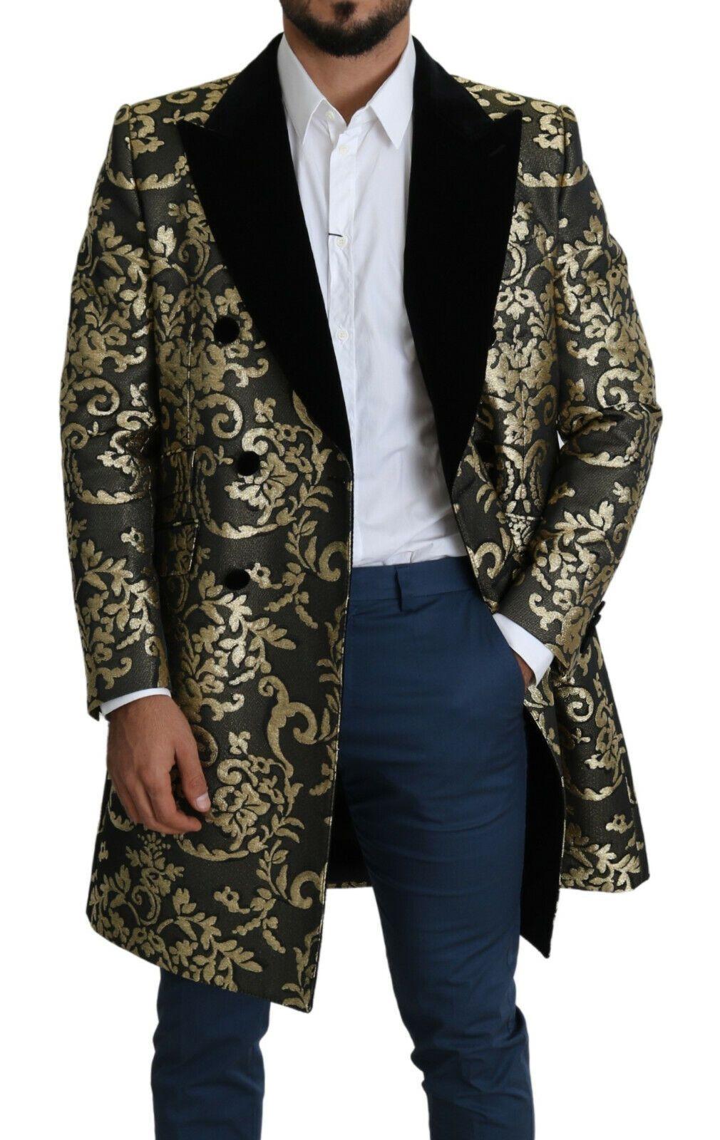 Dolce & Gabbana Gold Black Sicilia Jacquard Double-Breasted Coat - Arichezz.store