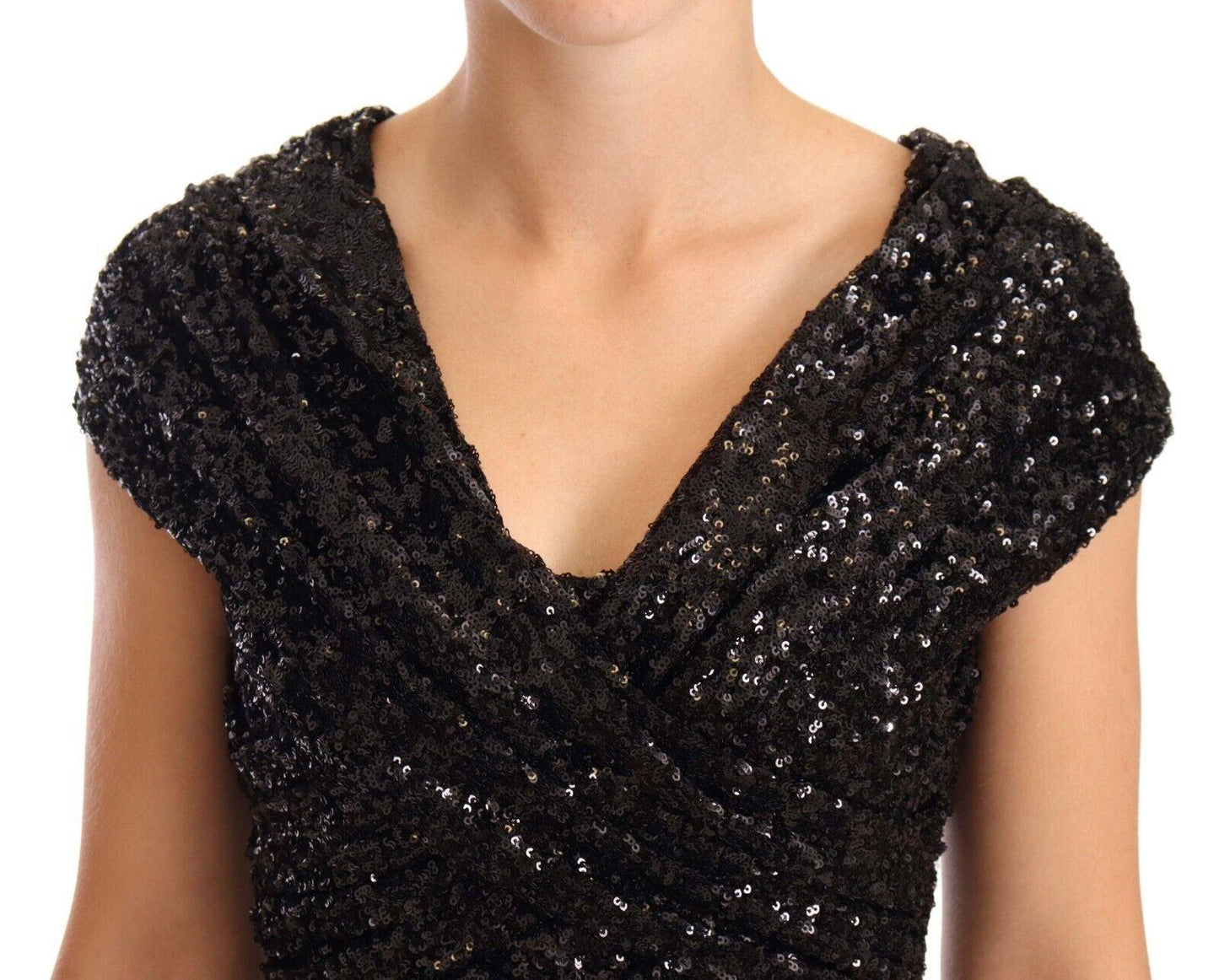 Dolce & Gabbana Elegant Black Sequined Open Shoulder Gown - Arichezz.store