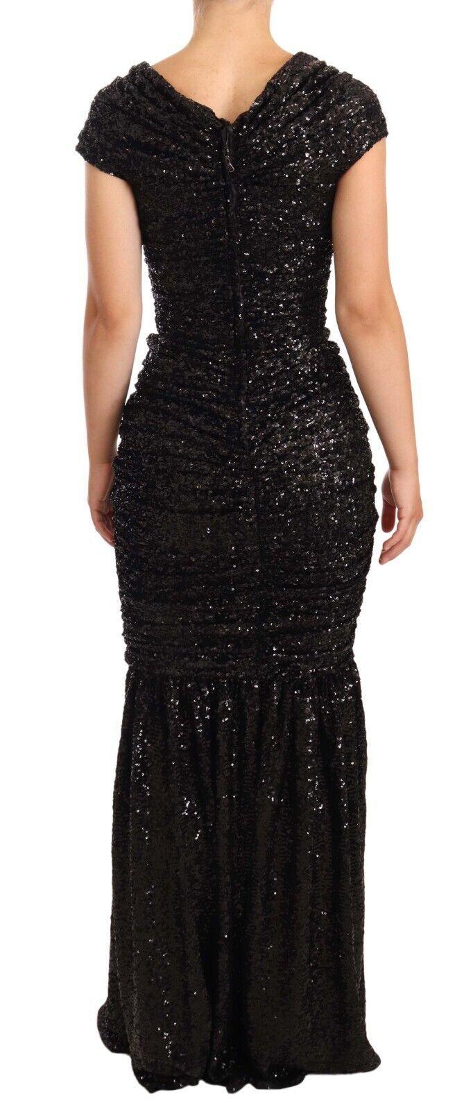 Dolce & Gabbana Elegant Black Sequined Open Shoulder Gown - Arichezz.store