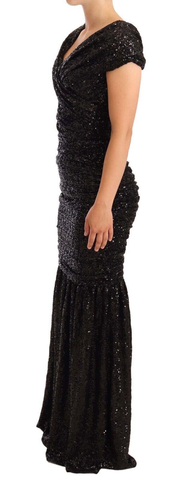 Dolce & Gabbana Elegant Black Sequined Open Shoulder Gown - Arichezz.store