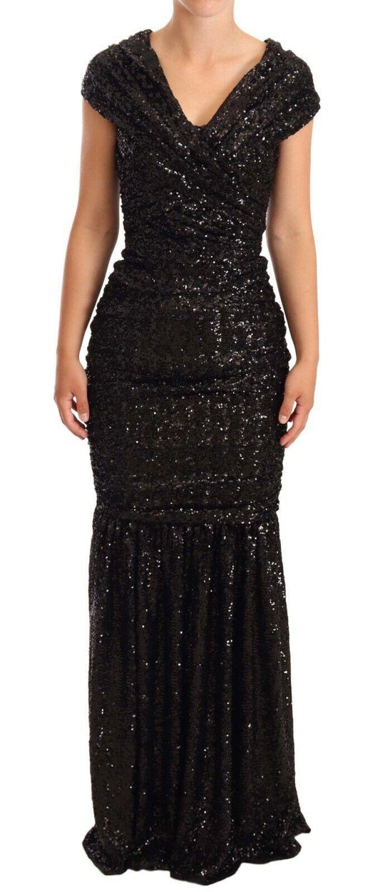 Dolce & Gabbana Elegant Black Sequined Open Shoulder Gown - Arichezz.store