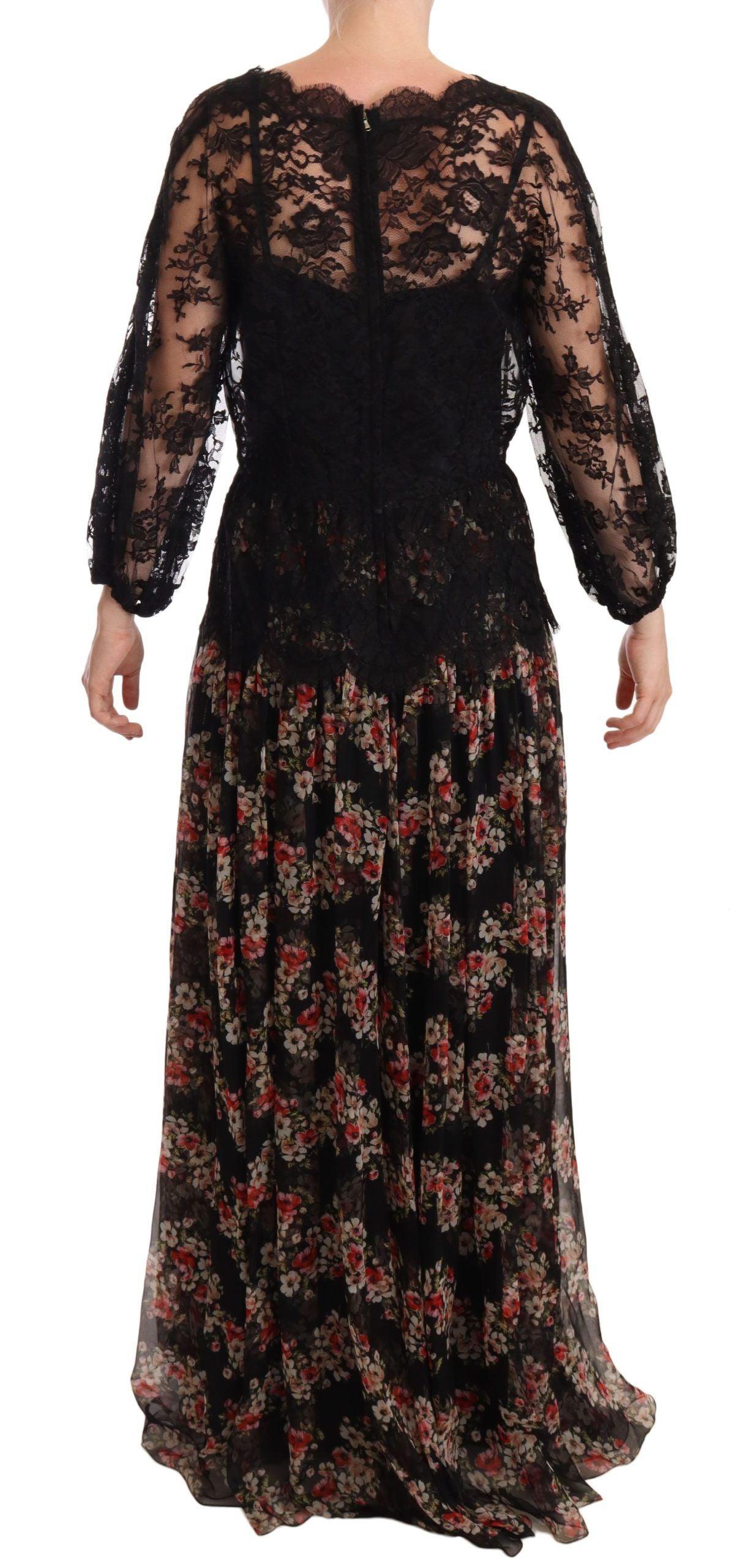 Dolce & Gabbana Elegant Lace Floral Maxi Dress with Polka Dots - Arichezz.store