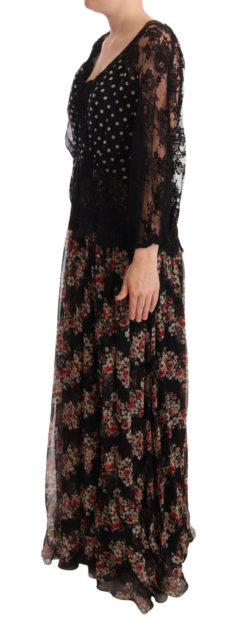 Dolce & Gabbana Elegant Lace Floral Maxi Dress with Polka Dots - Arichezz.store