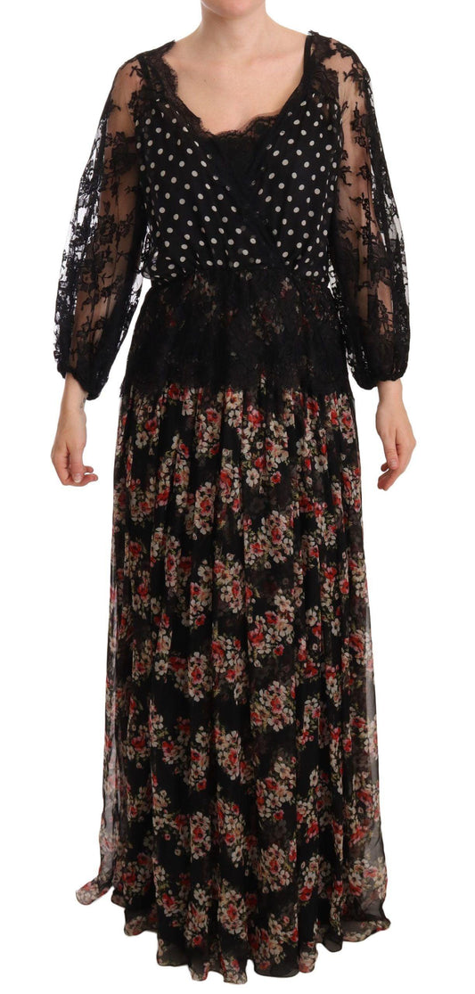 Dolce & Gabbana Elegant Lace Floral Maxi Dress with Polka Dots - Arichezz.store