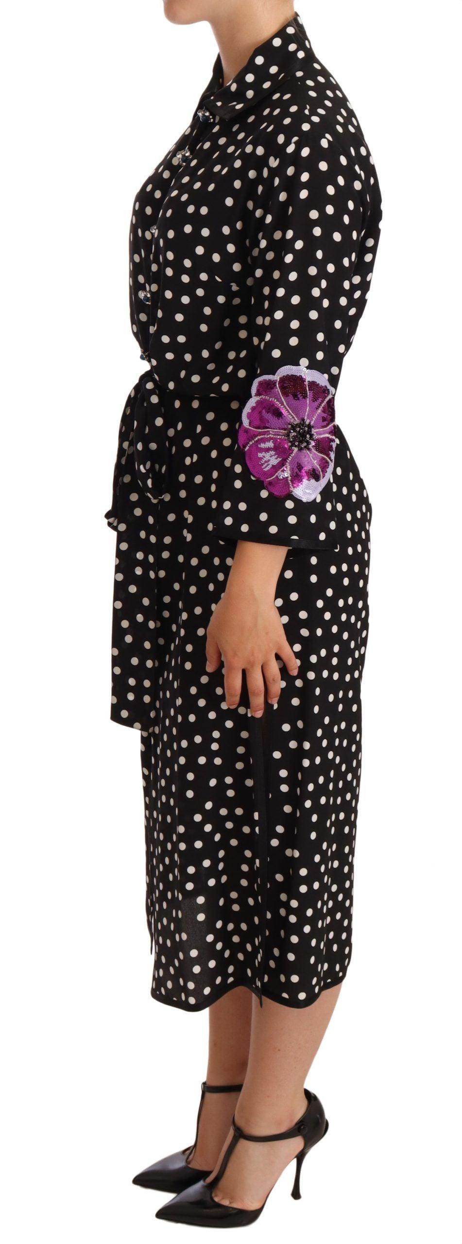 Dolce & Gabbana Elegant Silk Polka Dot Sequin Midi Dress - Arichezz.store