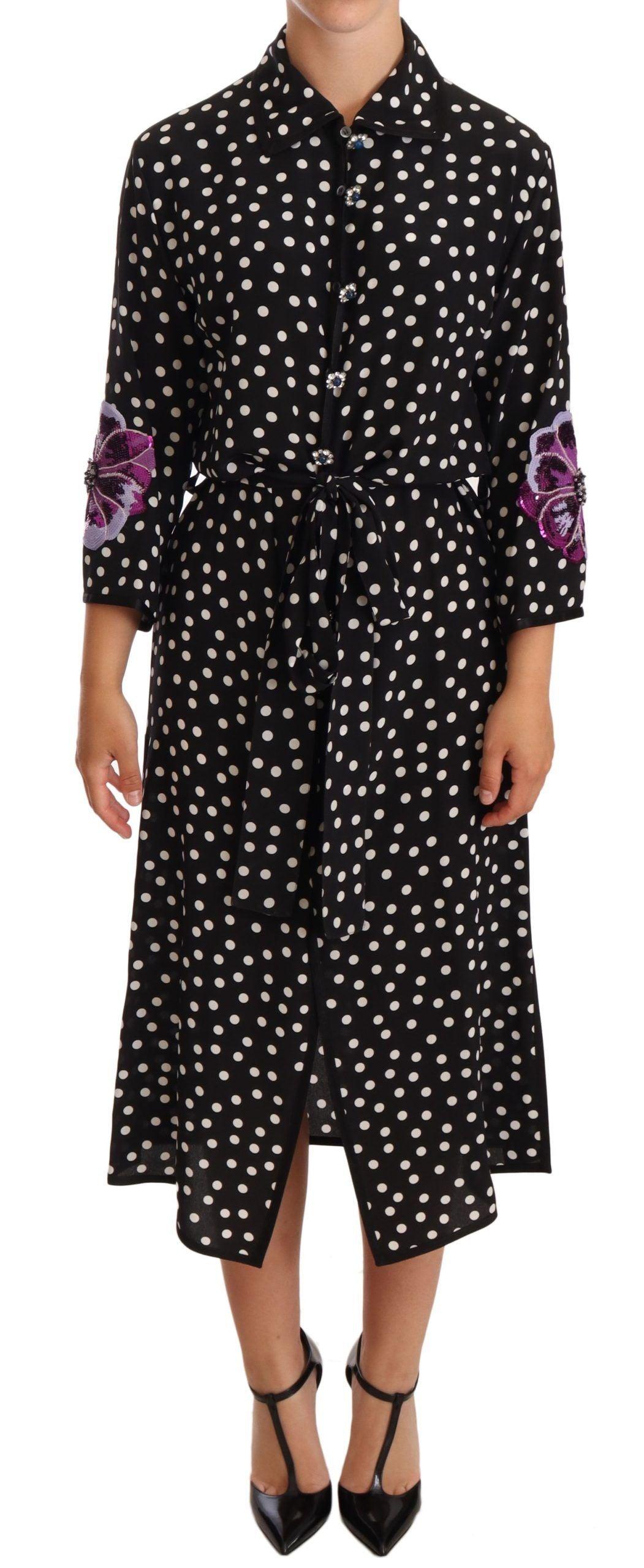 Dolce & Gabbana Elegant Silk Polka Dot Sequin Midi Dress - Arichezz.store