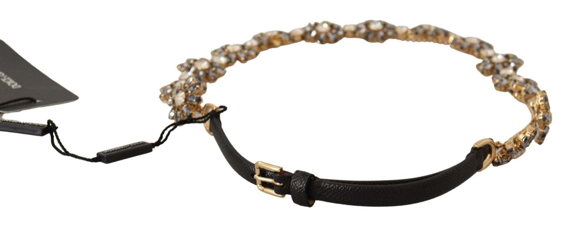 Dolce & Gabbana Elegant Crystal Daisy Chain Leather Belt - Arichezz.store