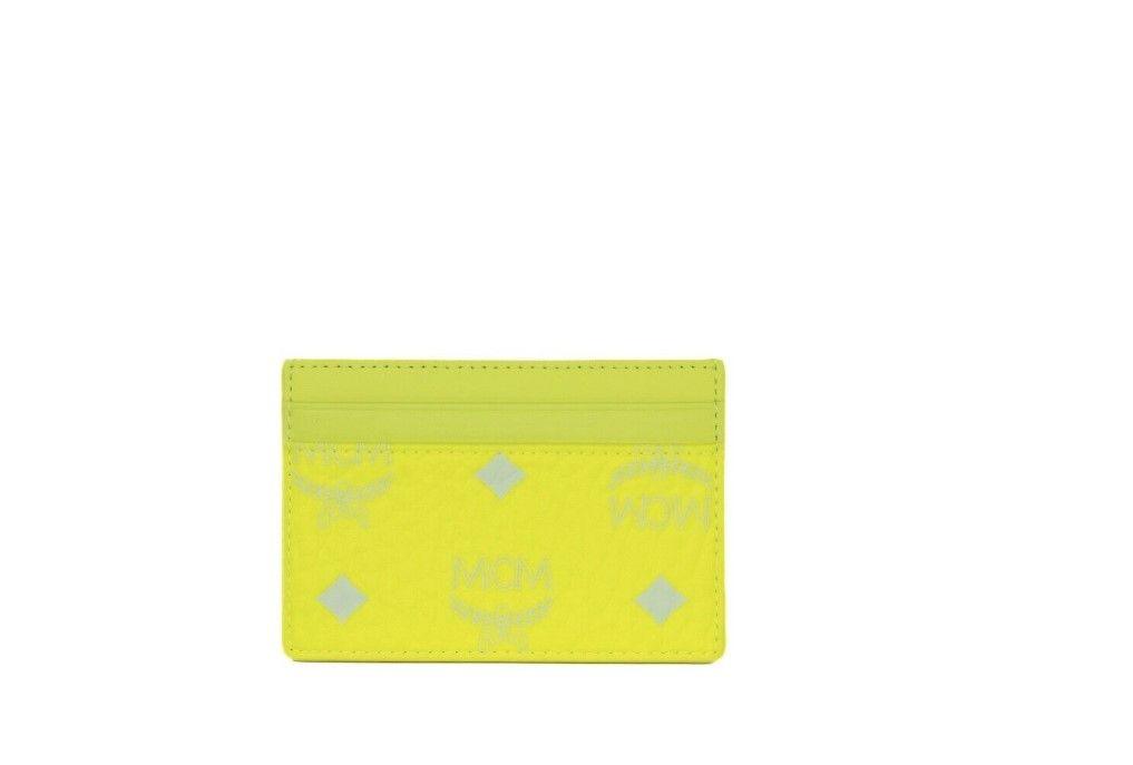 MCM Spectrum Diamond Mini Neon Yellow Visetos Leather Card Case Holder Wallet - Arichezz.store