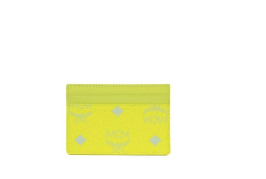 MCM Spectrum Diamond Mini Neon Yellow Visetos Leather Card Case Holder Wallet - Arichezz.store