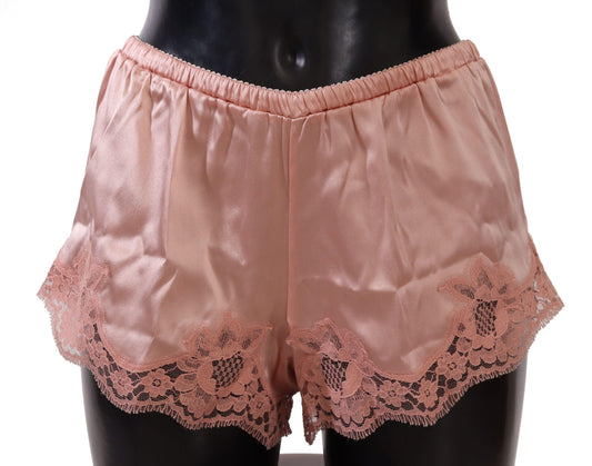 Dolce & Gabbana Elegant Powder Pink Silk Lace Lingerie Shorts - Arichezz.store