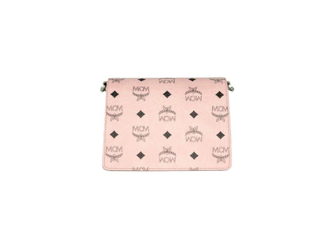 MCM Signature Soft Pink Diamond Logo Leather Mini Flap Lock Crossbody Handbag - Arichezz.store