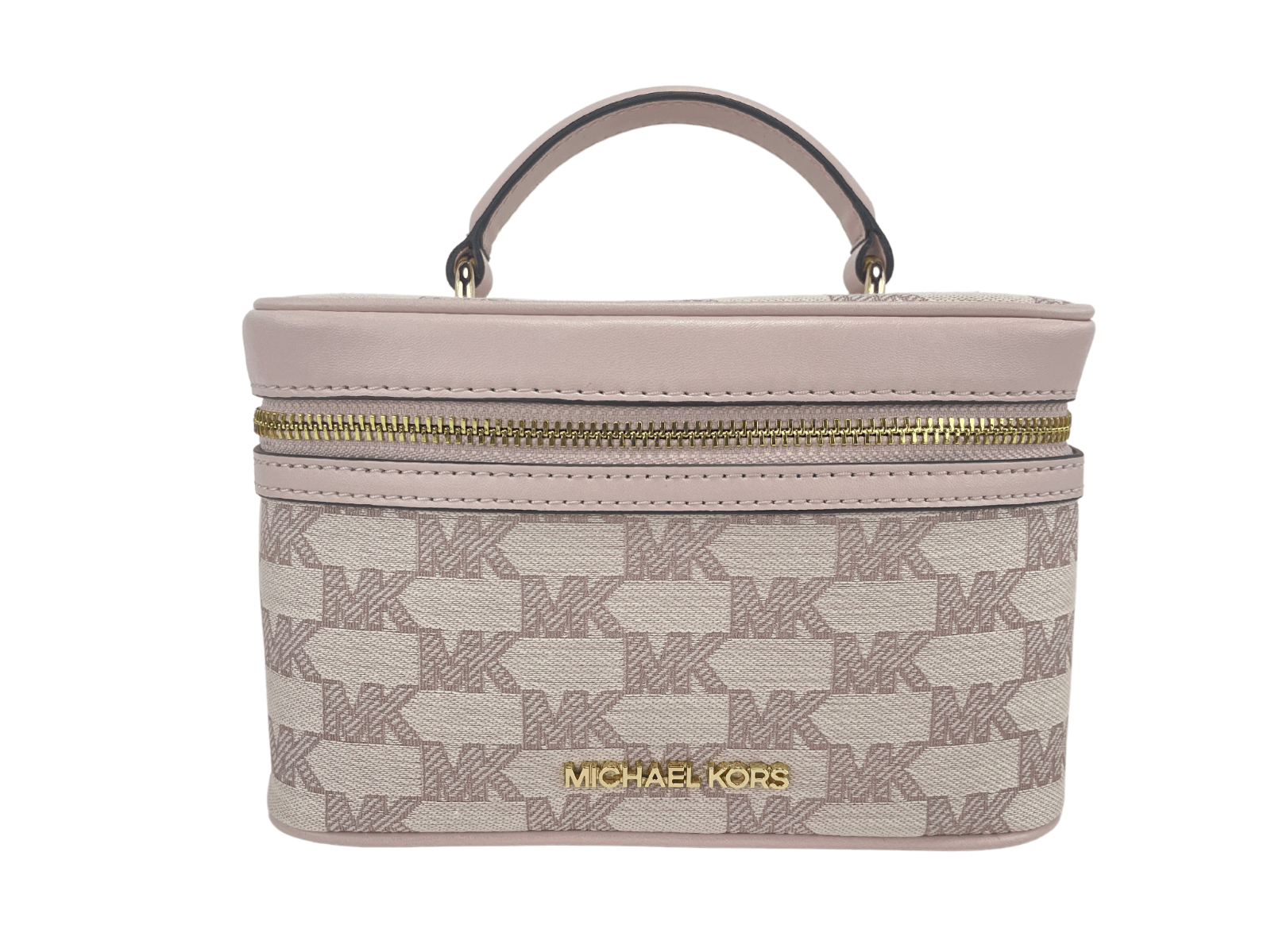 Michael Kors Jet Set Medium Powder Blush Jacquard Canvas Zip Trunk Crossbody Bag - Arichezz.store