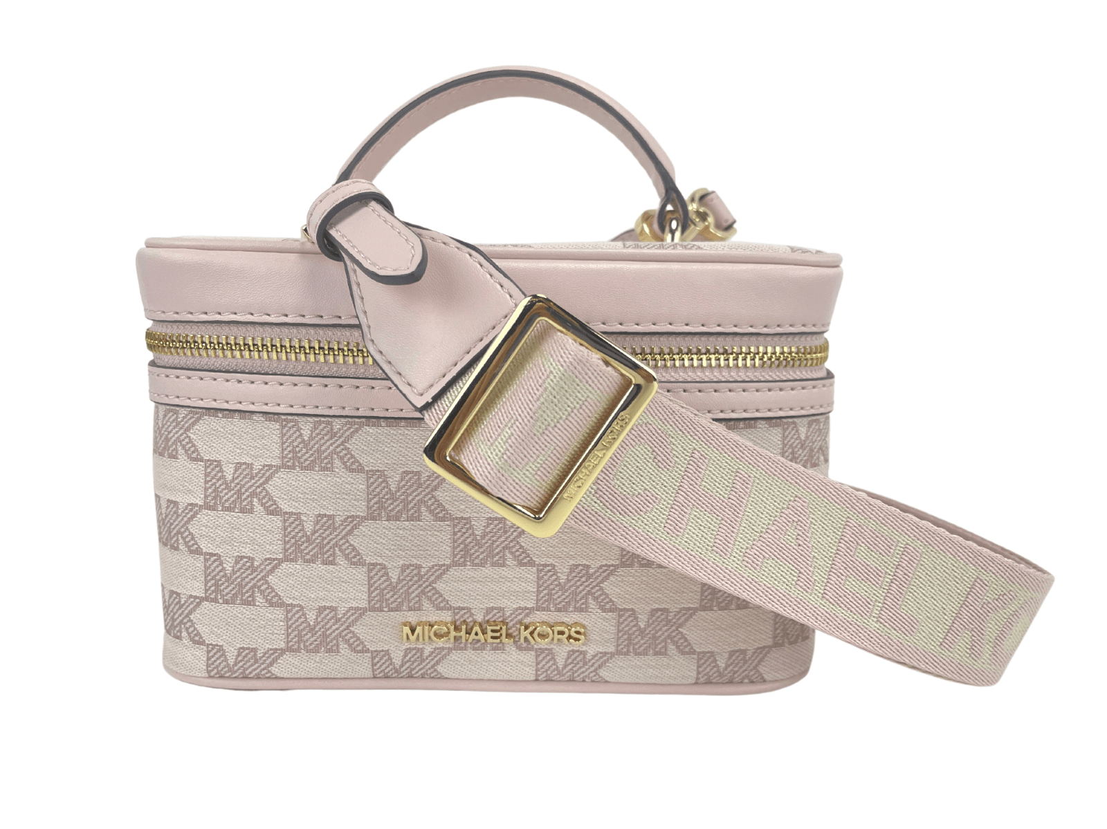 Michael Kors Jet Set Medium Powder Blush Jacquard Canvas Zip Trunk Crossbody Bag - Arichezz.store