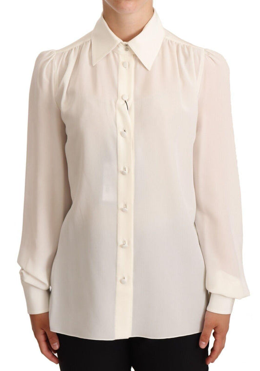 Dolce & Gabbana Elegant Silk Top in Off White - Arichezz.store