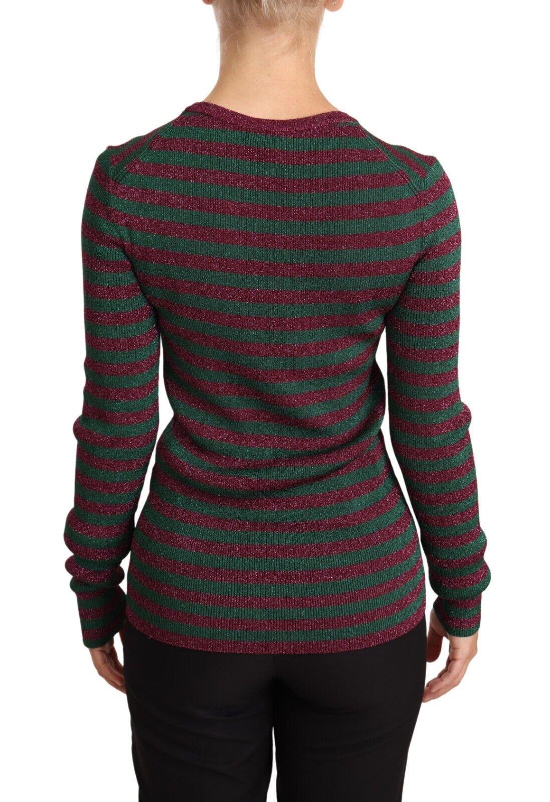 Dolce & Gabbana Elegant Maroon and Green Striped Crewneck Sweater - Arichezz.store