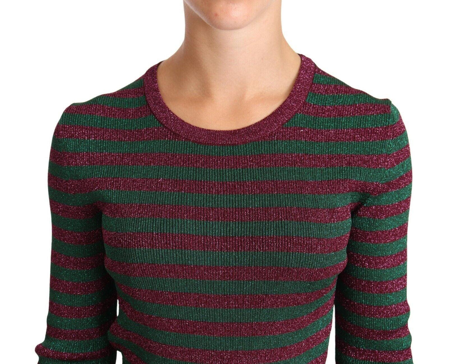 Dolce & Gabbana Elegant Maroon and Green Striped Crewneck Sweater - Arichezz.store