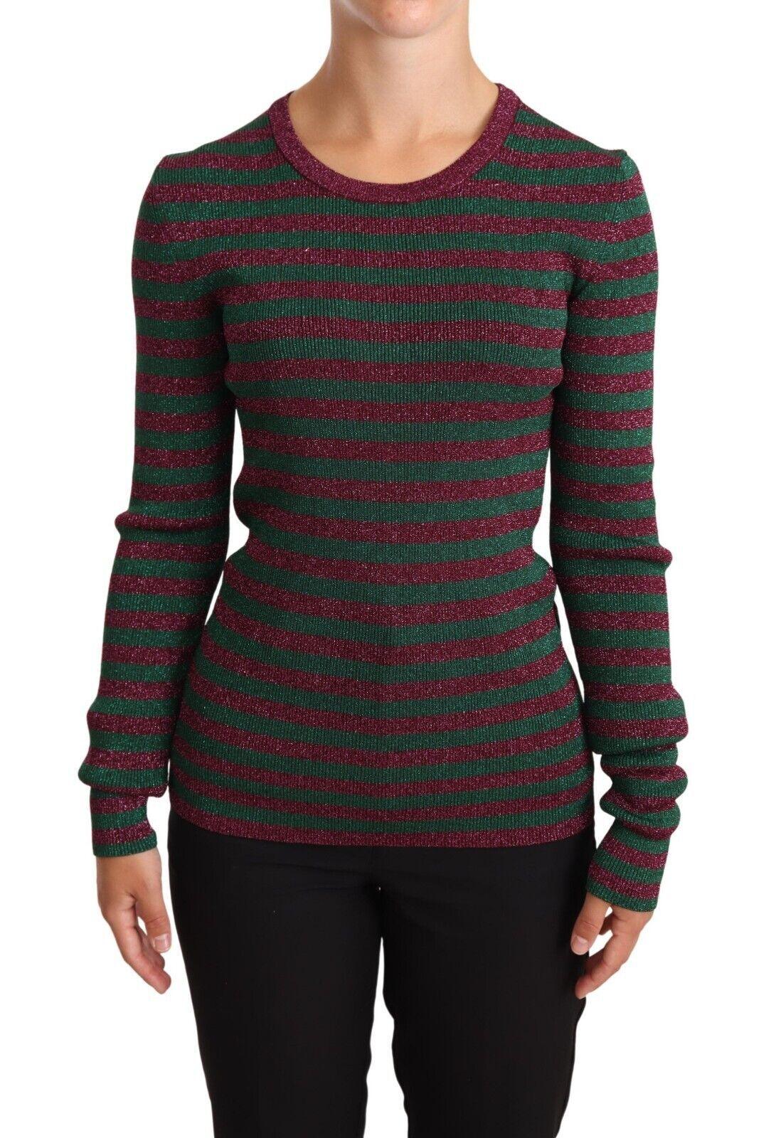 Dolce & Gabbana Elegant Maroon and Green Striped Crewneck Sweater - Arichezz.store