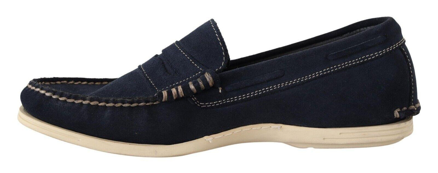 Pollini Blue Suede Moccasins for Men - Arichezz.store