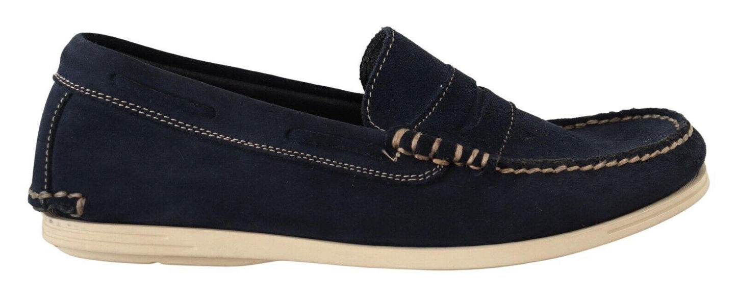 Pollini Blue Suede Moccasins for Men - Arichezz.store