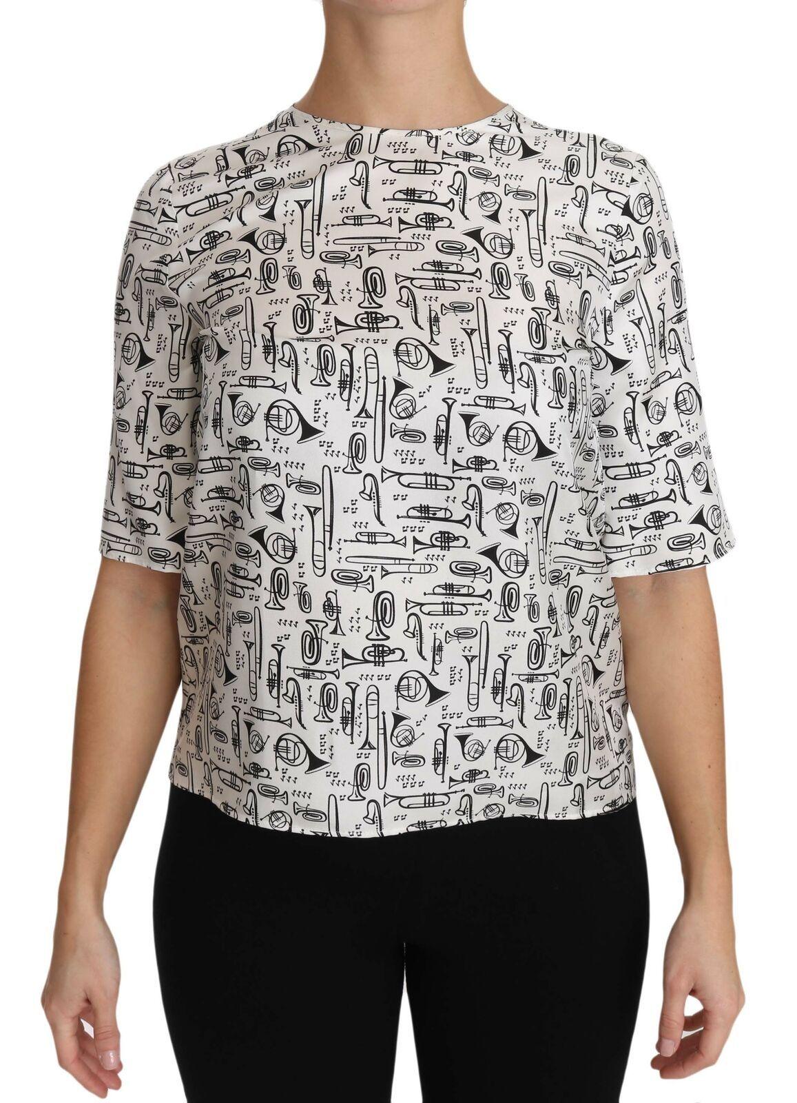 Dolce & Gabbana Elegant Trumpet Print Silk Blouse Top - Arichezz.store