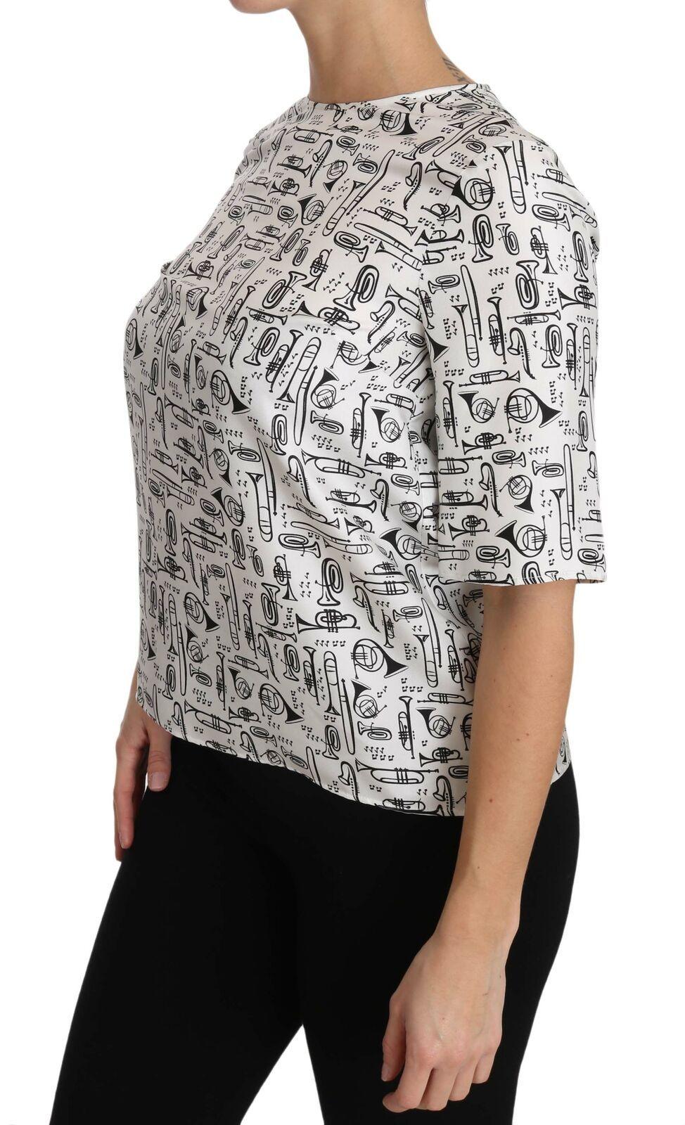 Dolce & Gabbana Elegant Trumpet Print Silk Blouse Top - Arichezz.store