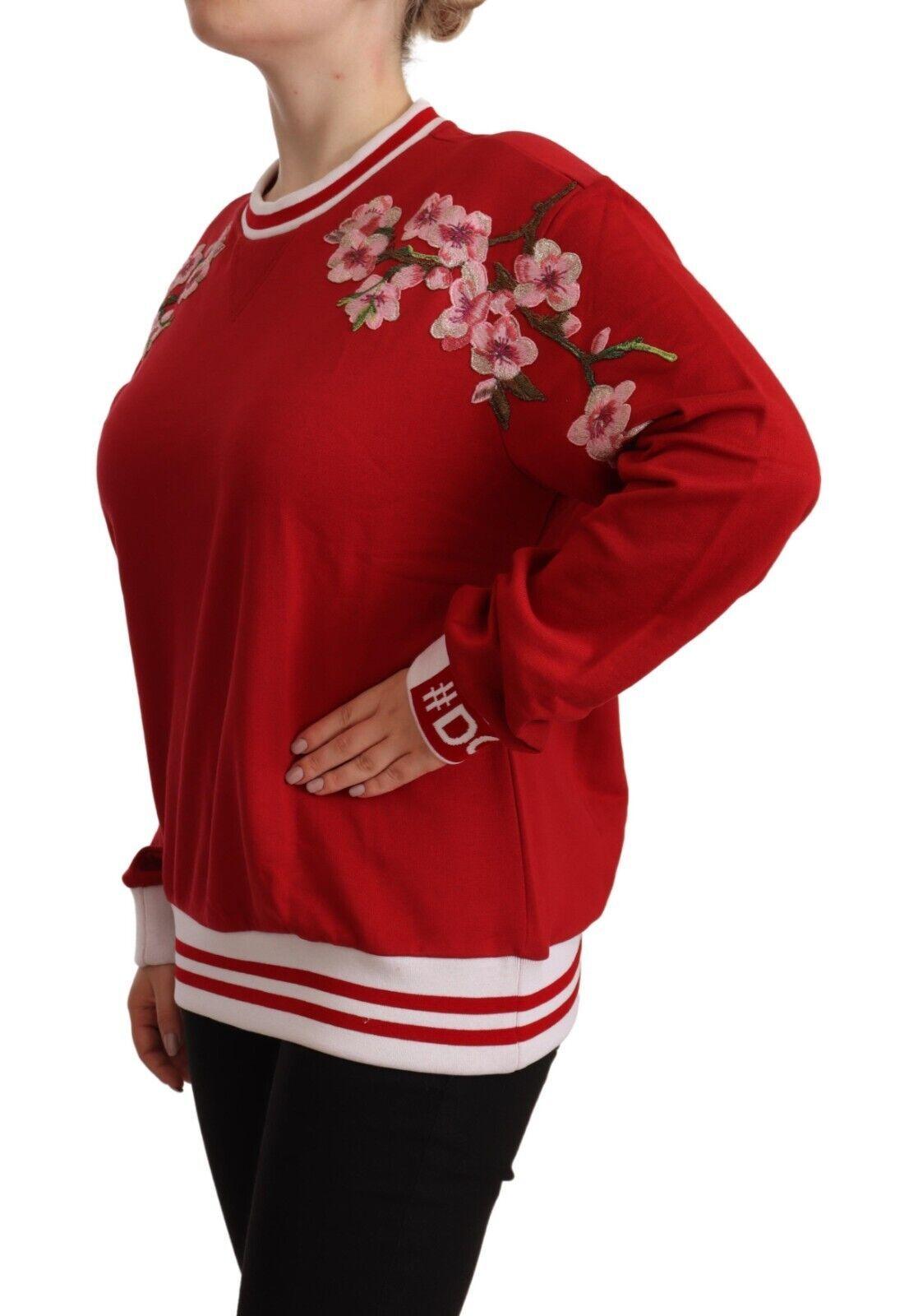 Dolce & Gabbana Elegant Red Crewneck Pullover with Floral Motif - Arichezz.store