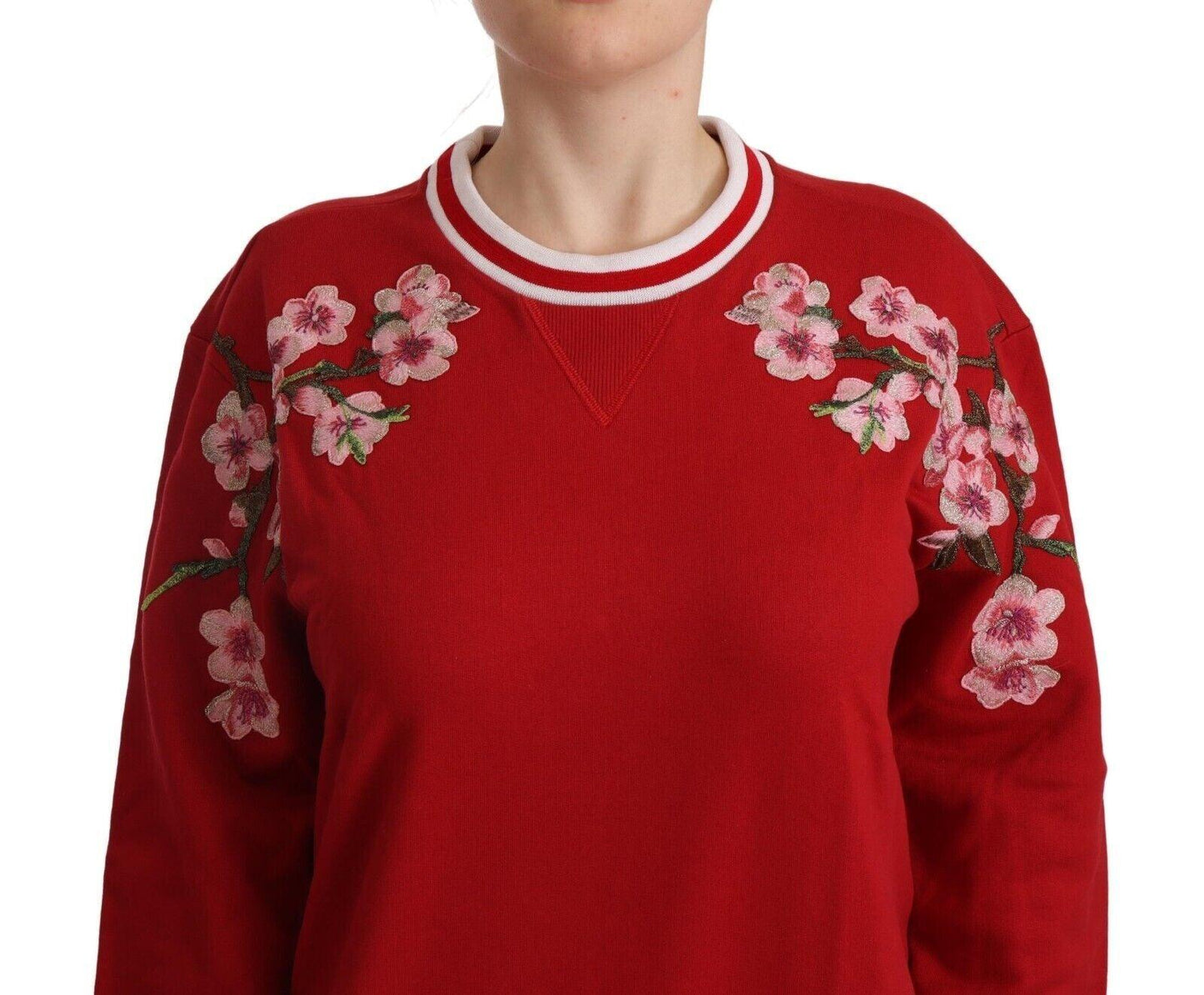 Dolce & Gabbana Elegant Red Crewneck Pullover with Floral Motif - Arichezz.store