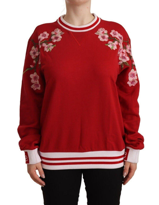 Dolce & Gabbana Elegant Red Crewneck Pullover with Floral Motif - Arichezz.store