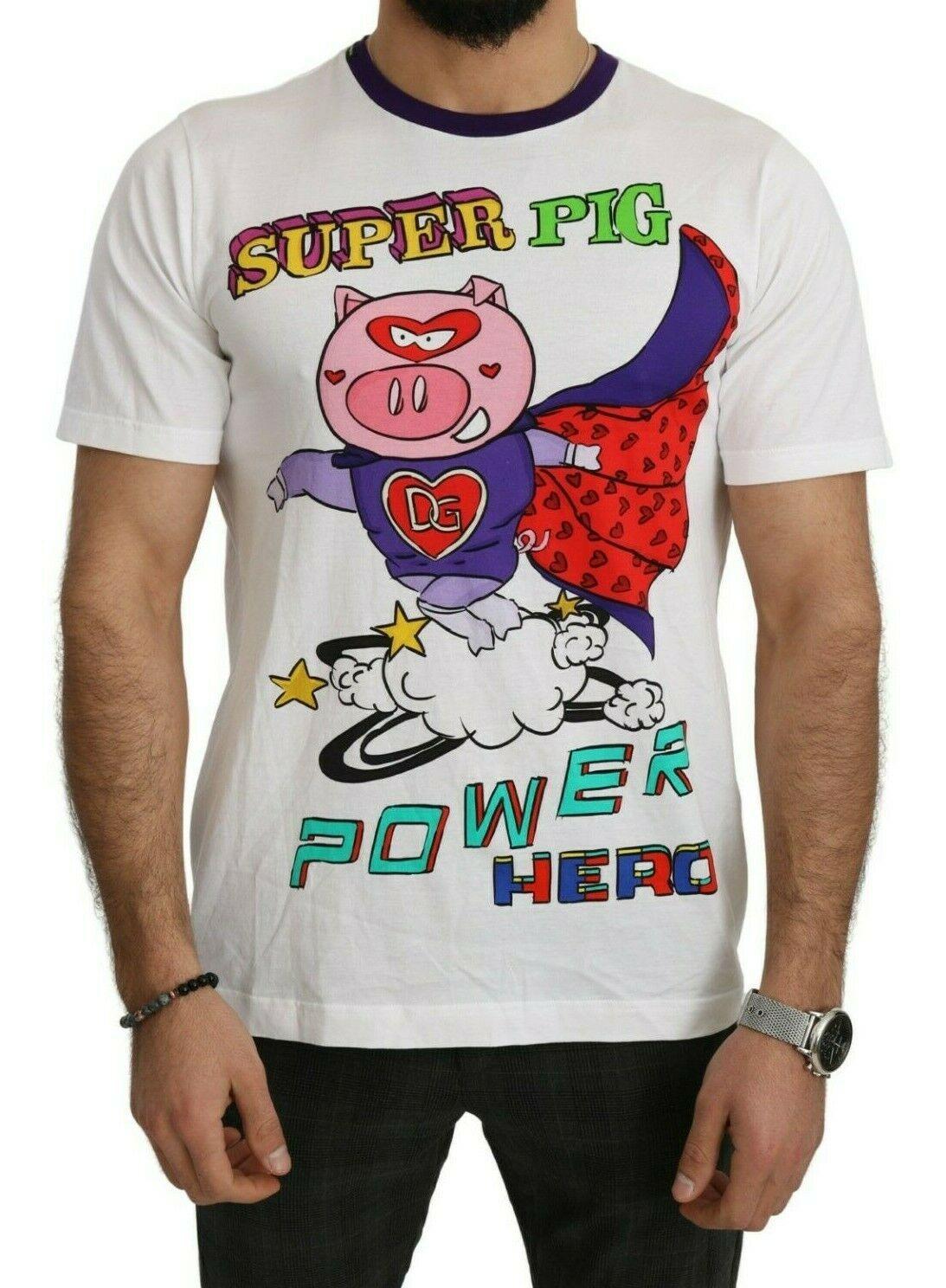 Dolce & Gabbana Chic White Cotton Pig Motif Tee - Arichezz.store