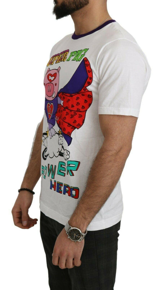 Dolce & Gabbana Chic White Cotton Pig Motif Tee - Arichezz.store