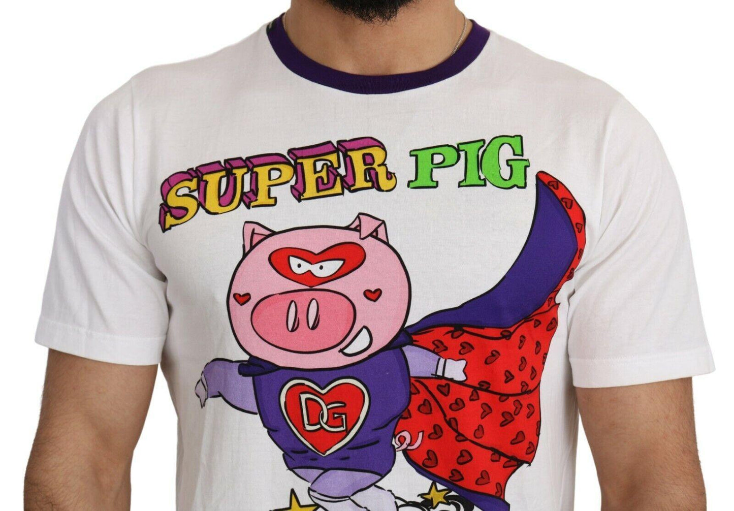 Dolce & Gabbana Chic White Cotton Pig Motif Tee - Arichezz.store